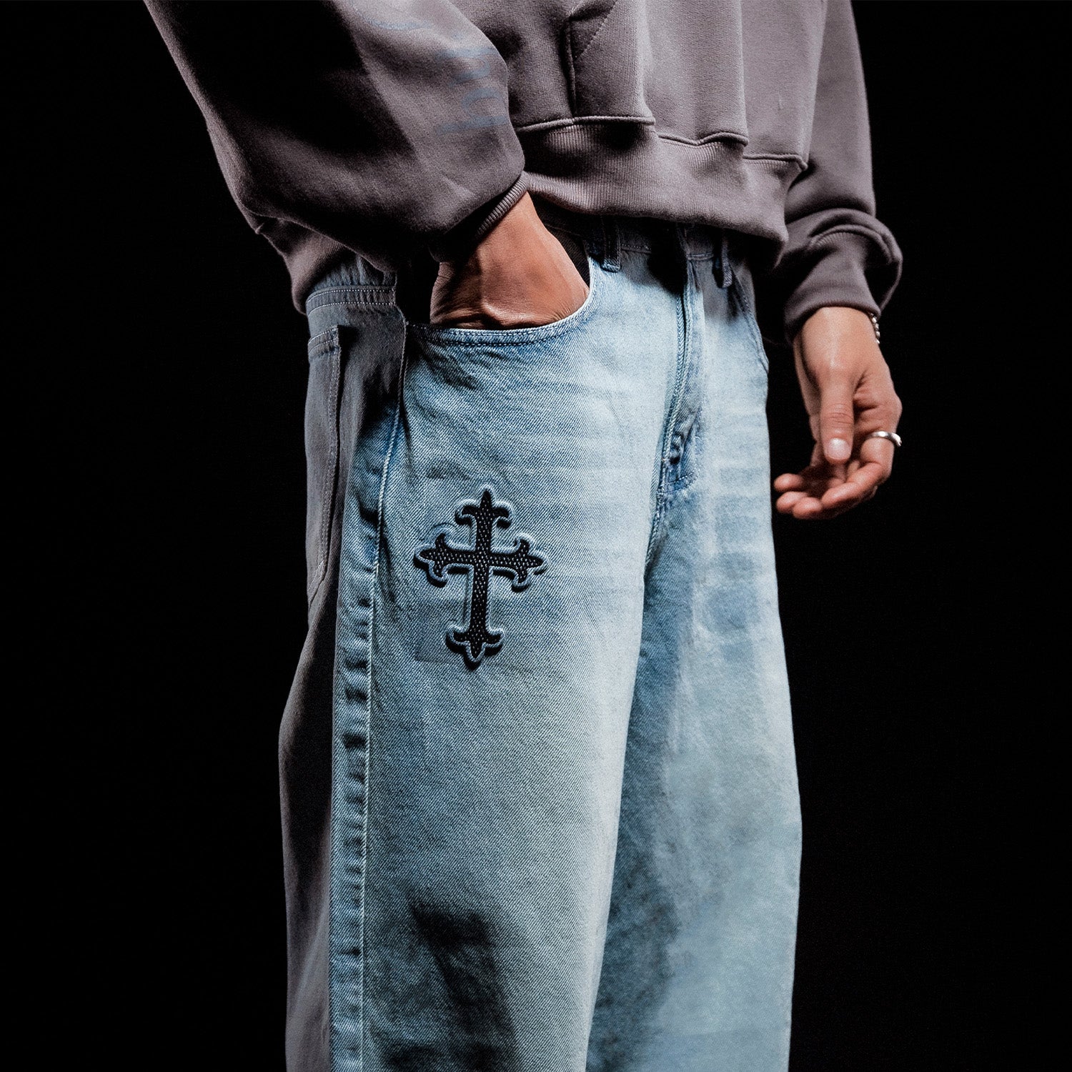 Black Cross Baggy Jeans