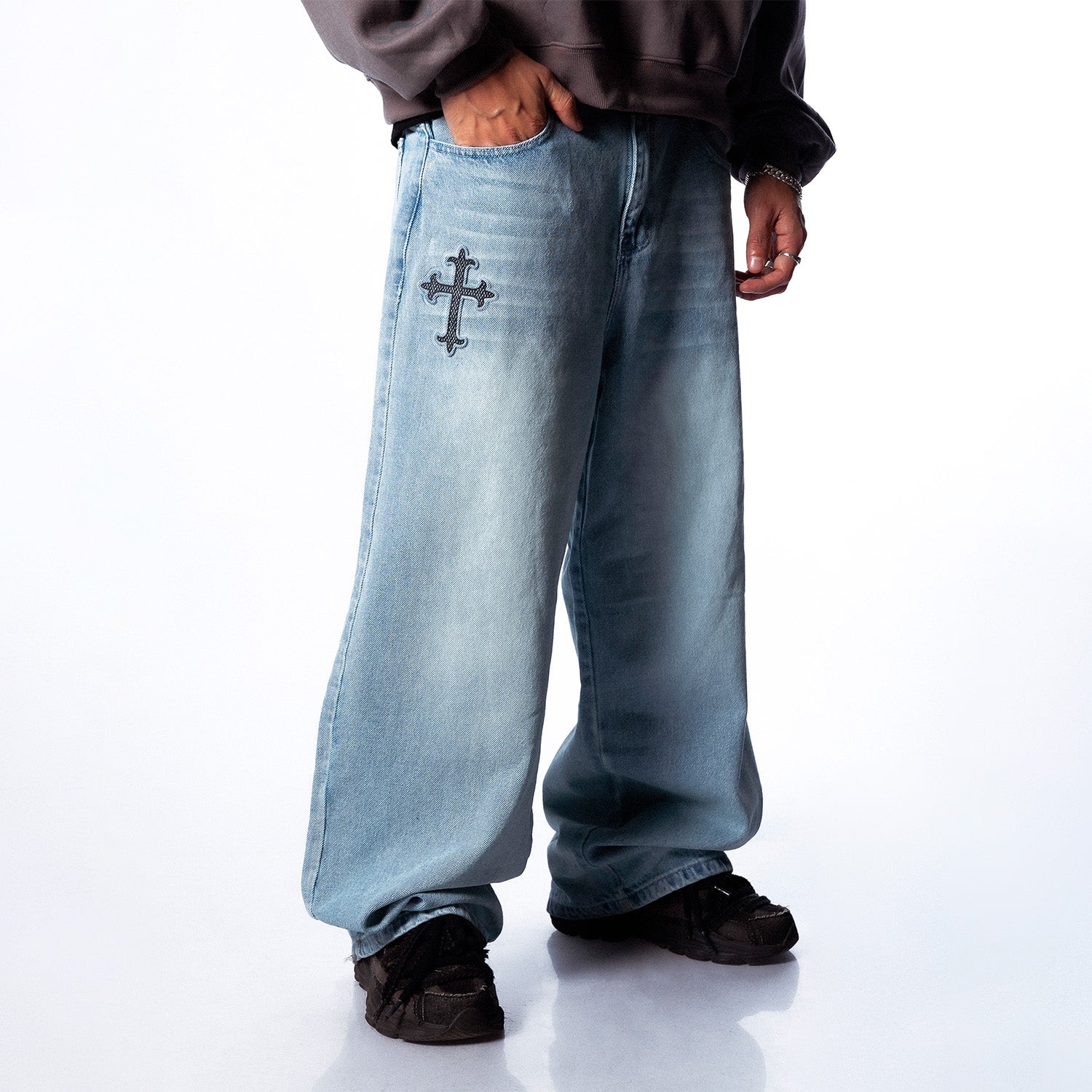 Black Cross Baggy Jeans