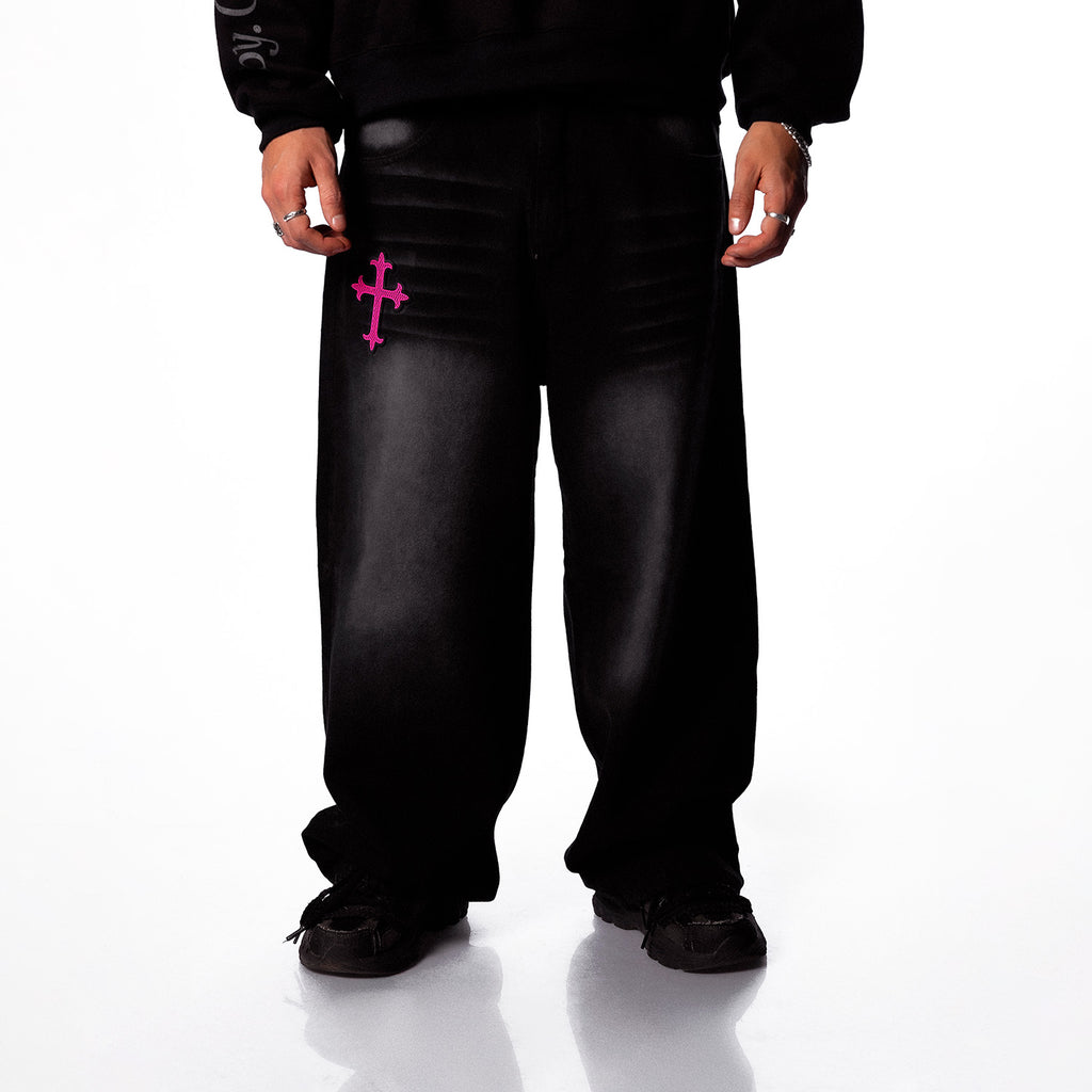Pink Cross Baggy Jeans