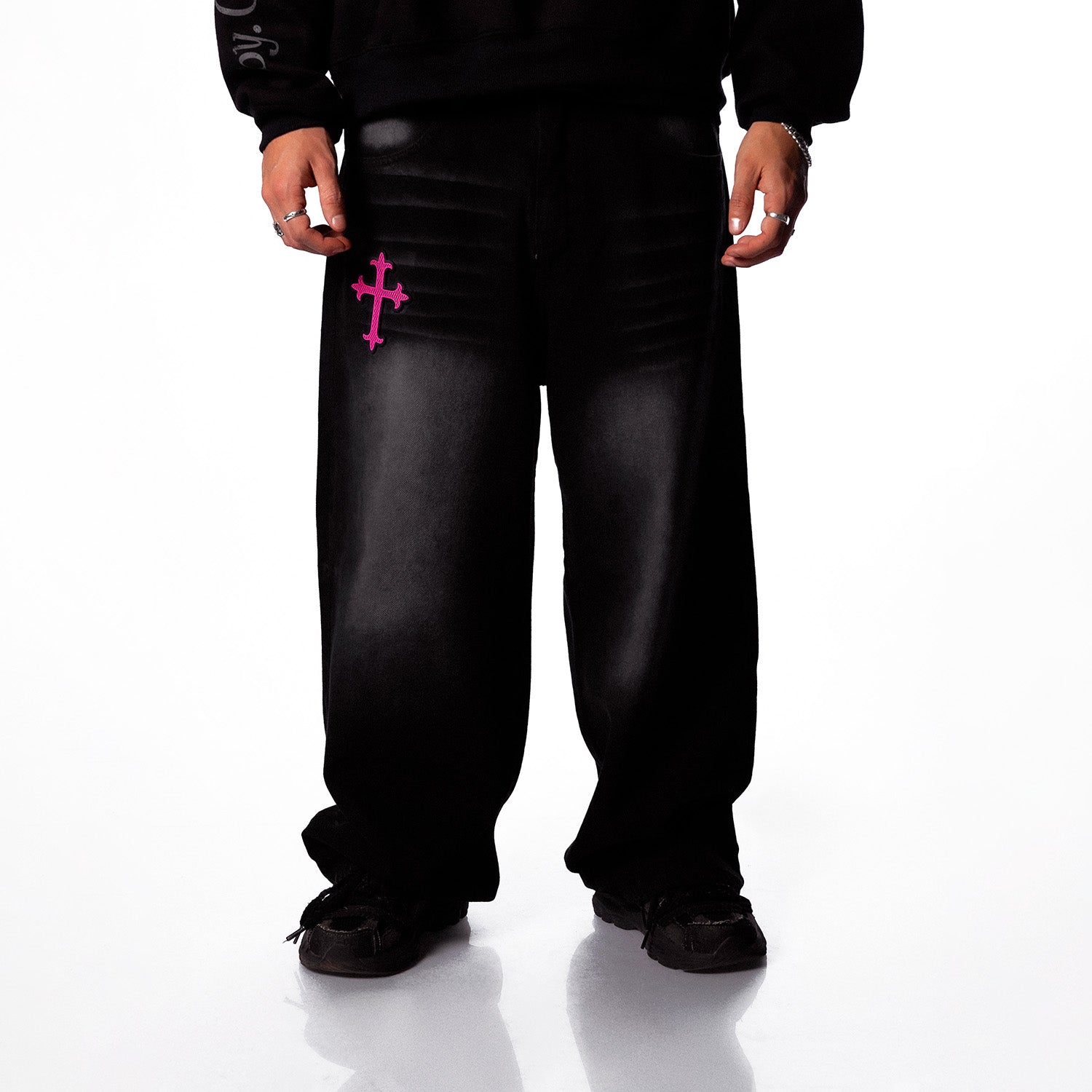 Pink Cross Baggy Jeans