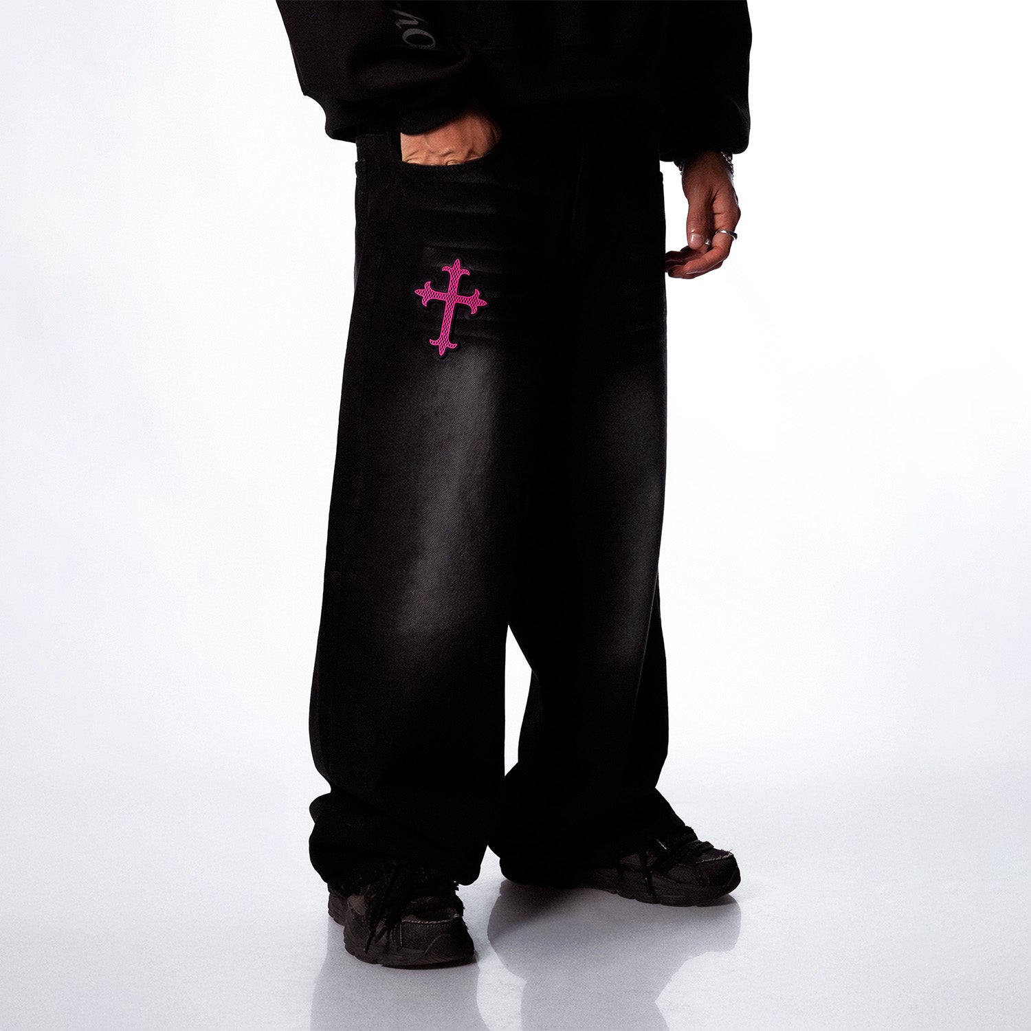 Pink Cross Baggy Jeans