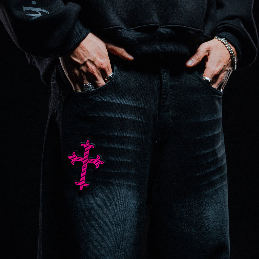 Pink Cross Baggy Jeans