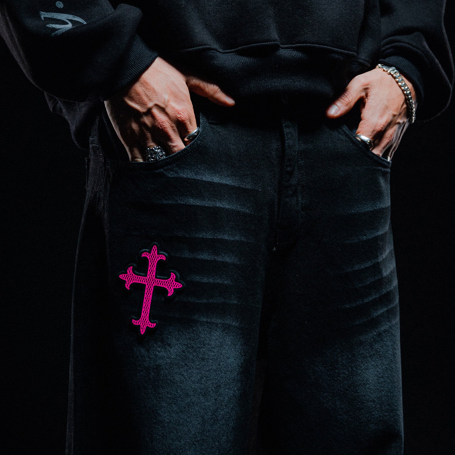 Pink Cross Baggy Jeans